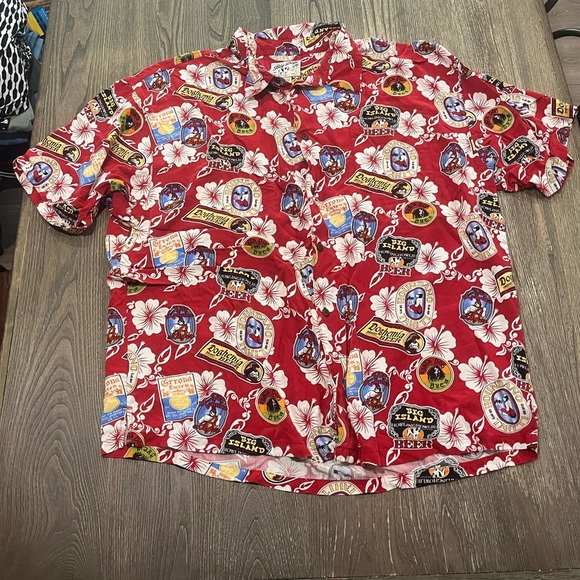 Big Dogs Shirt Button Up Hawaiian Dog Beer Tropical Floral Print Red Size 3X - Picture 1 of 4